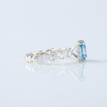 Blue Radiant Cut Lab Grown Diamond Solitaire With Accent Engagement Ring