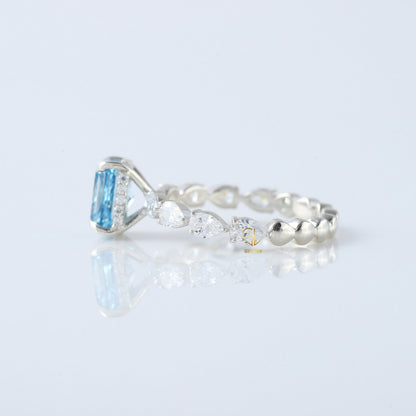 Blue Radiant Cut Lab Grown Diamond Solitaire With Accent Engagement Ring
