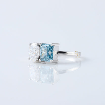 Toi et Moi Ring, Radiant & Oval Cut Lab Grown Diamond Two Stone Engagement Ring