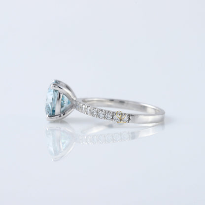 IGI Certified Blue Round Cut Lab Grown Diamond Solitaire With Accent Engagement Ring