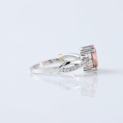 Vivid Pink Color Round Cut Lab Grown Diamond Twisted Engagement Ring