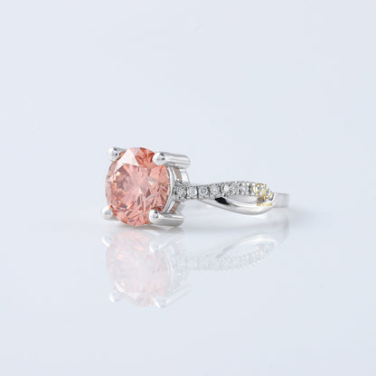 Vivid Pink Color Round Cut Lab Grown Diamond Twisted Engagement Ring