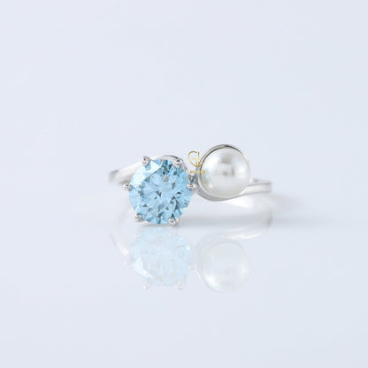 Blue Round Cut Lab Grown Diamond Swirl Bypass Engagement Ring