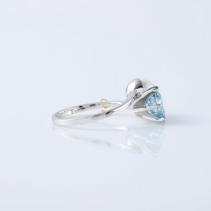 Blue Round Cut Lab Grown Diamond Swirl Bypass Engagement Ring