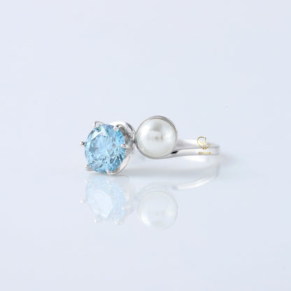 Blue Round Cut Lab Grown Diamond Swirl Bypass Engagement Ring
