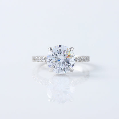 Round Cut Moissanite Diamond Solitaire With Accent Engagement Ring 