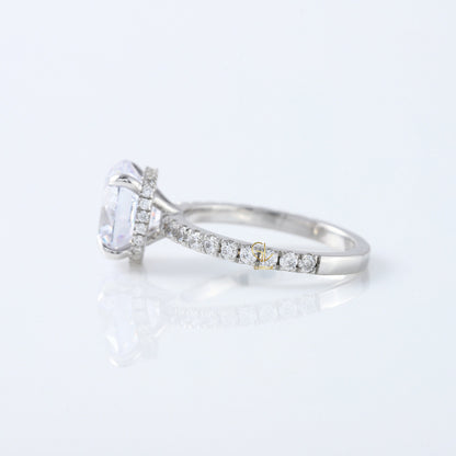 Round Cut Moissanite Diamond Solitaire With Accent Engagement Ring 