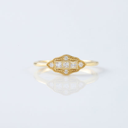 Art Deco Three Stone Princess Cut Moissanite Diamond Engagement Ring