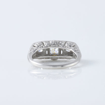 Vintage Art Deco Three Stone Moissanite Diamond Engagement Ring