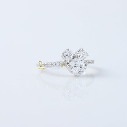 Minimalist Mouse Three Stone Mouse Ears Fairy Tale Engagement Ring