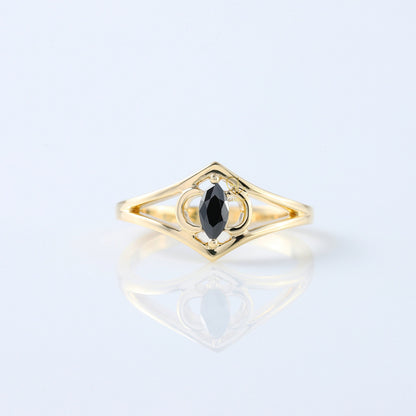 Black Marquise Cut Moissanite Diamond Engagement Ring