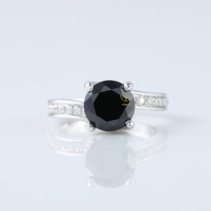 2 CT Round Cut Black Moissanite Diamond Bypass Engagement Ring