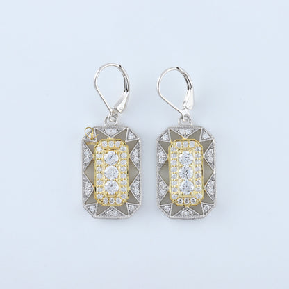 Drop & Dangle Vintage Art Deco Retro Two Tone Earrings