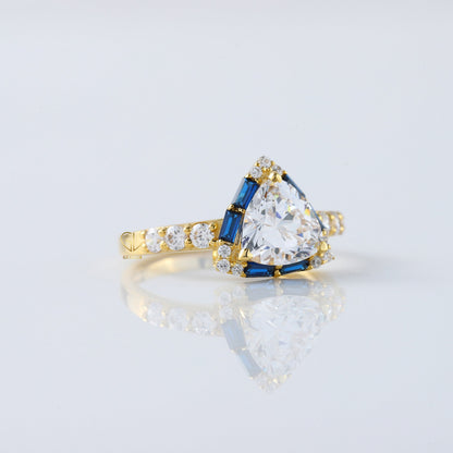 Trillion Cut Moissanite Diamond Halo Engagement Ring