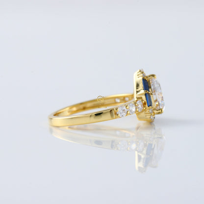 Trillion Cut Moissanite Diamond Halo Engagement Ring