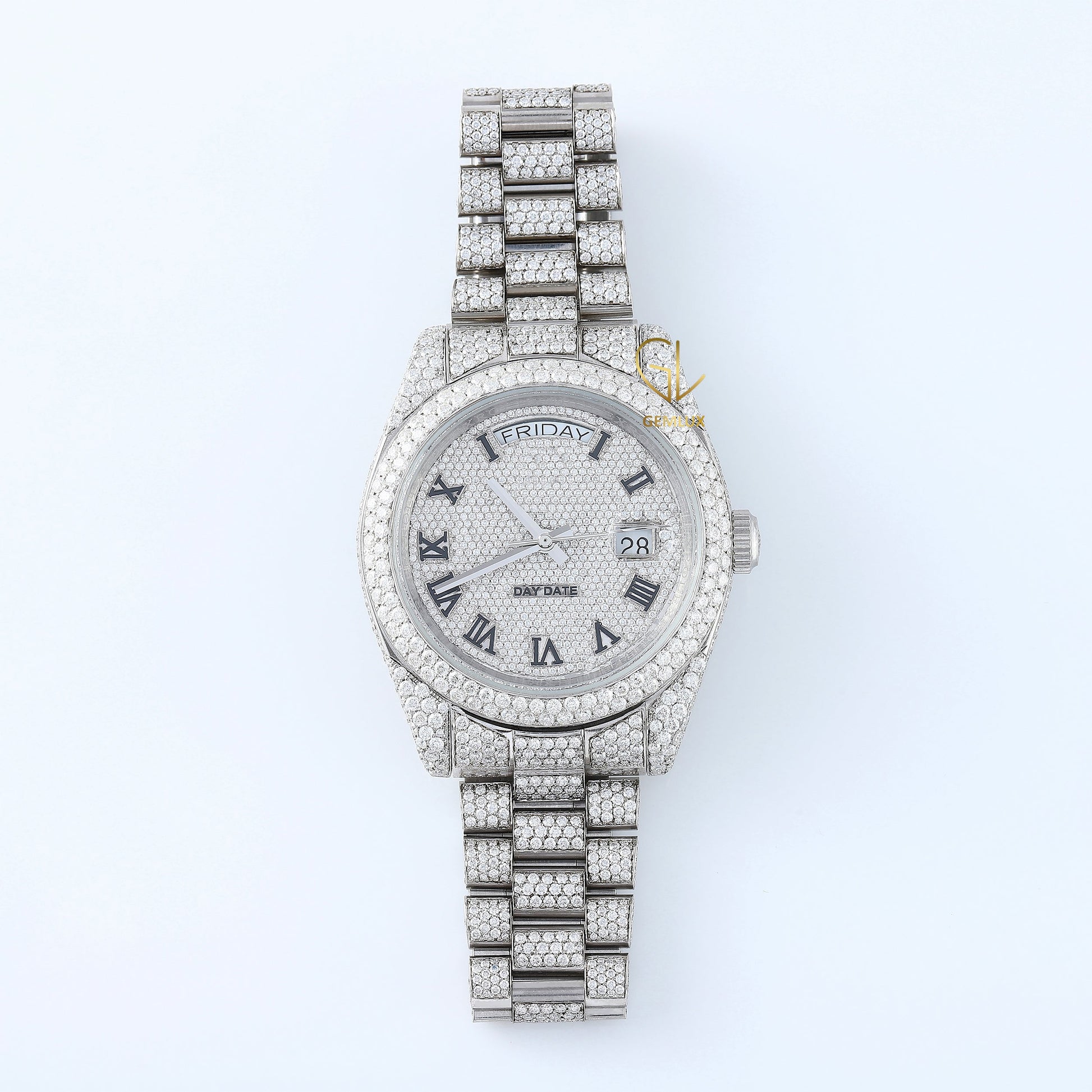 Iced Out VVS Moissanite Diamond Roman Dial Wrist Watch 