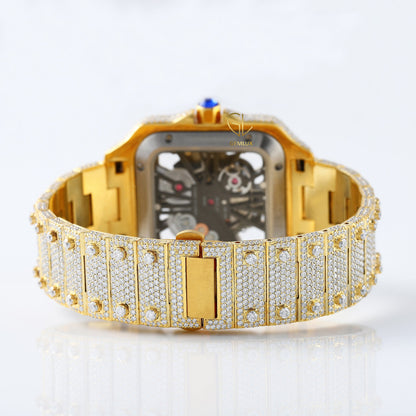Iced Out Studded VVS Moissanite Yellow Gold Plated Diamond Watch 