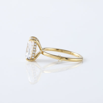 Elongated Cushion Cut Moissanite Diamond Hidden Halo Engagement Ring