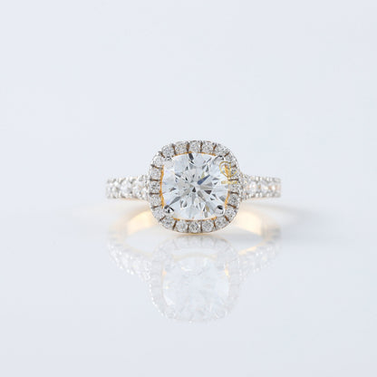 Split Shank Cushion Cut Moissanite Diamond Halo Engagement Ring