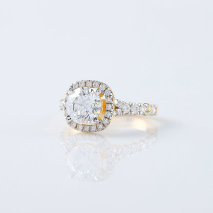 Split Shank Cushion Cut Moissanite Diamond Halo Engagement Ring