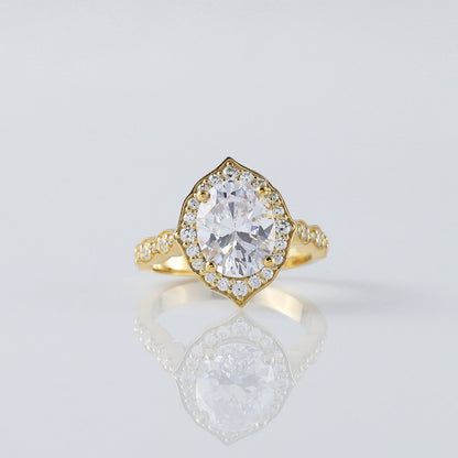 Oval Cut Moissanite Floral Halo Engagement Ring 