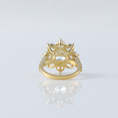 Round Moissanite Diamond Floral Halo Cluster Ring