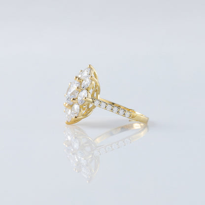 Round Moissanite Diamond Floral Halo Cluster Ring