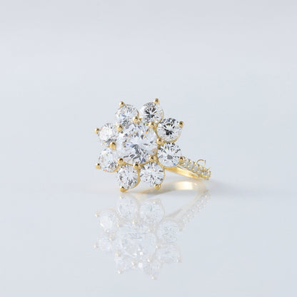 Round Moissanite Diamond Floral Halo Cluster Ring