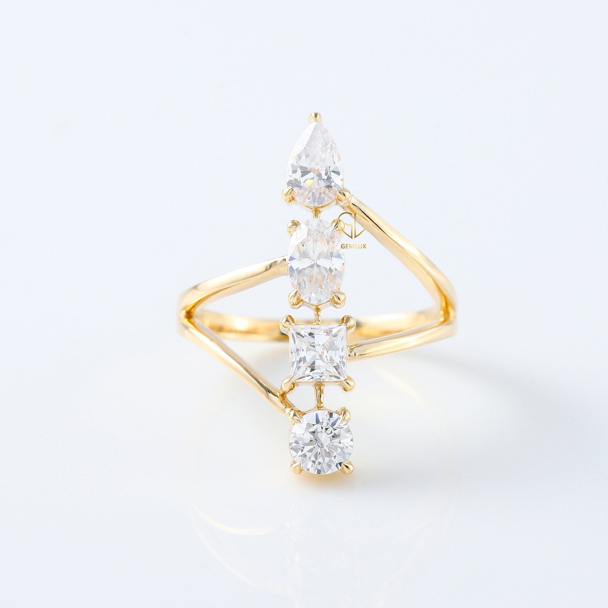Swirl Bypass Fancy Cut Moissanite Engagement Ring