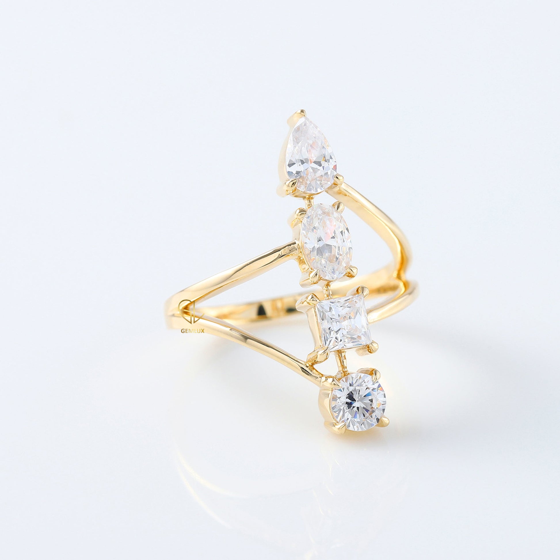 Swirl Bypass Fancy Cut Moissanite Engagement Ring