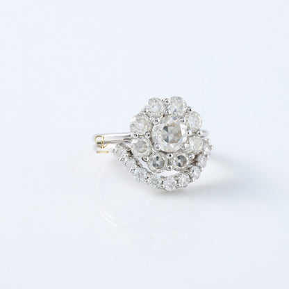 Old European Round Moissanite Diamond Halo Ring With Curved Ring Set
