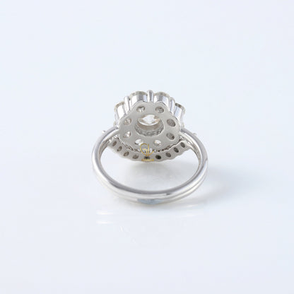 Old European Round Moissanite Diamond Halo Ring With Curved Ring Set