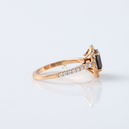 Elongated Cushion Black Moissanite Engagement Ring