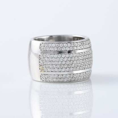 Round Cut Lab Grown Diamond White Gold Wide Band Men's Ring