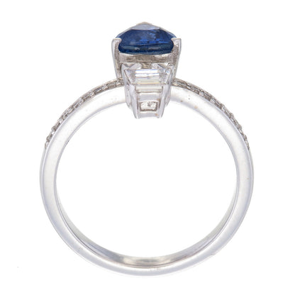 Blue Sapphire Trillion & Baguette Cut Certified Natural Diamond Two Stone Engagement Ring
