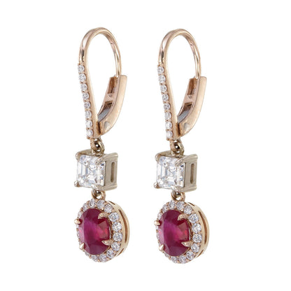 Ruby Oval Cut Certified Natural Diamond Earrings