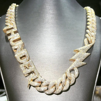 Iced Out Moissanite Diamond Letter Design Cuban Chain Necklace