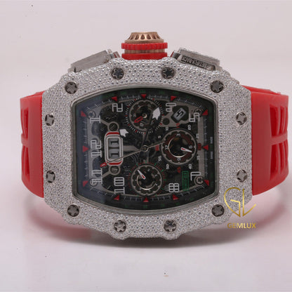 Bling Bling VVS Moissanite Red Strap Branded Watch 