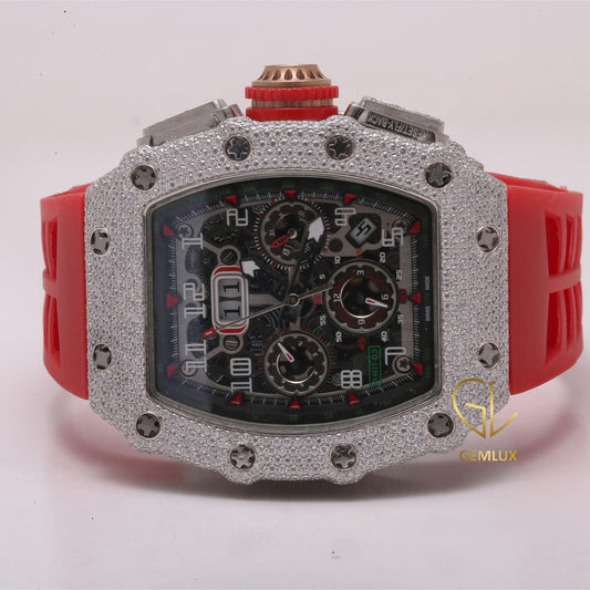 Bling Bling VVS Moissanite Red Strap Branded Watch 